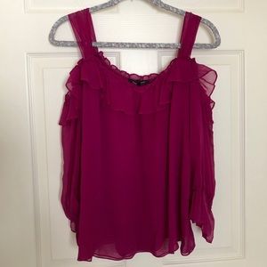 100% silk open shoulder top